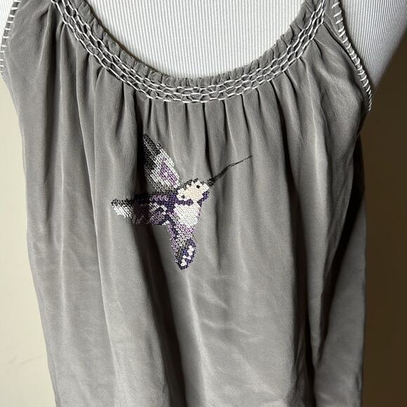 Joie Gray Silk Cross Stitched Hummingbird Tank - Picture 6 of 7